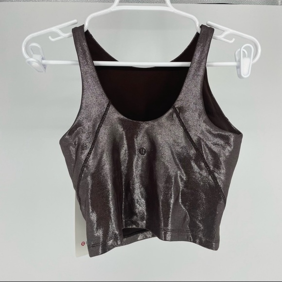 LULULEMON NWT ALIGN HIGH NECK TANK TOP SHINE RADIATE FOIL PRINT FRENCH PRESS 2 - Picture 3 of 3